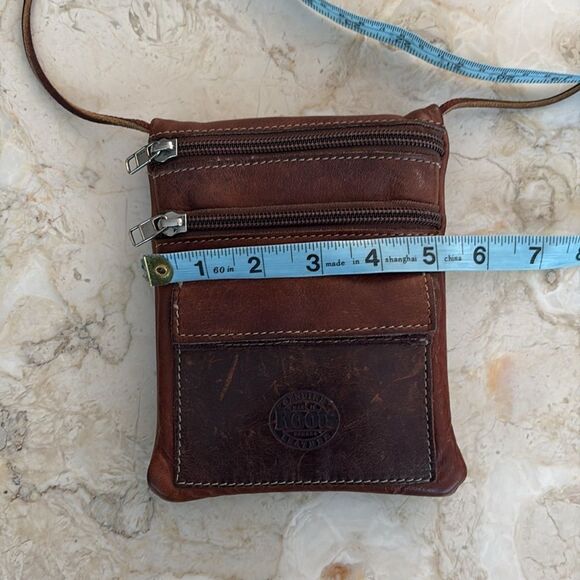 Vintage Roots Hanging Pouch Tribe Leather Crossbody Bag Brown - Picture 14 of 15